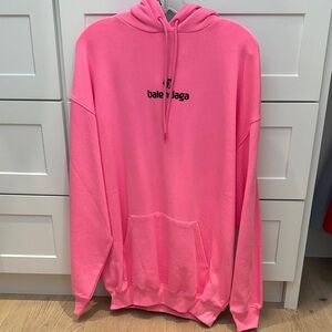 Balenciaga Neon Pink Logo Pullover Hoodie